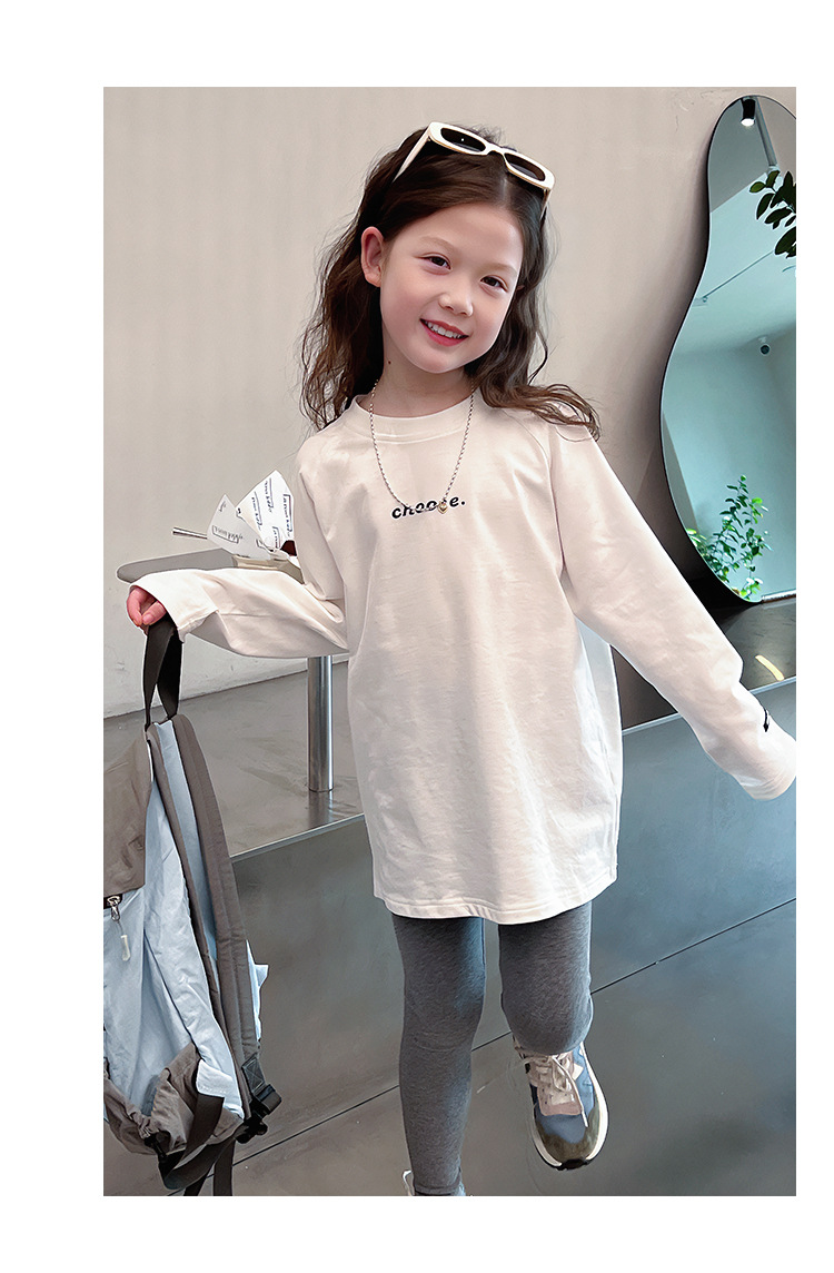 纯棉儿童中长款白t恤女童洋气上衣大童装长袖打底衫2025春装新款详情11