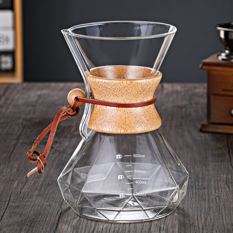 Cross-Border Coffee Pot Set, Diamond-Shaped New Hand-Brewed Chemex Sharing Pot, Household Heat-Resistant Glassware, Printable Application Scenario