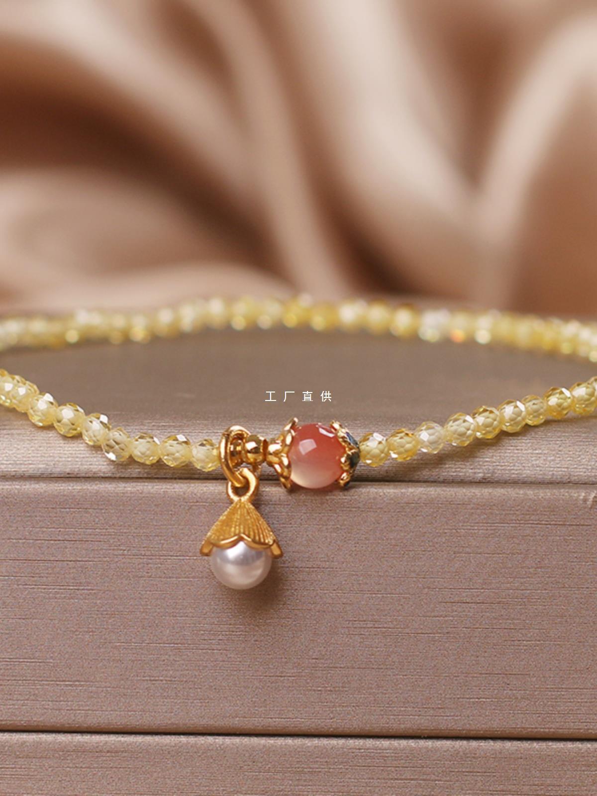 韩版时尚轻奢黄水晶脚链女夏天ins小众简约学生闺蜜个性足链足饰