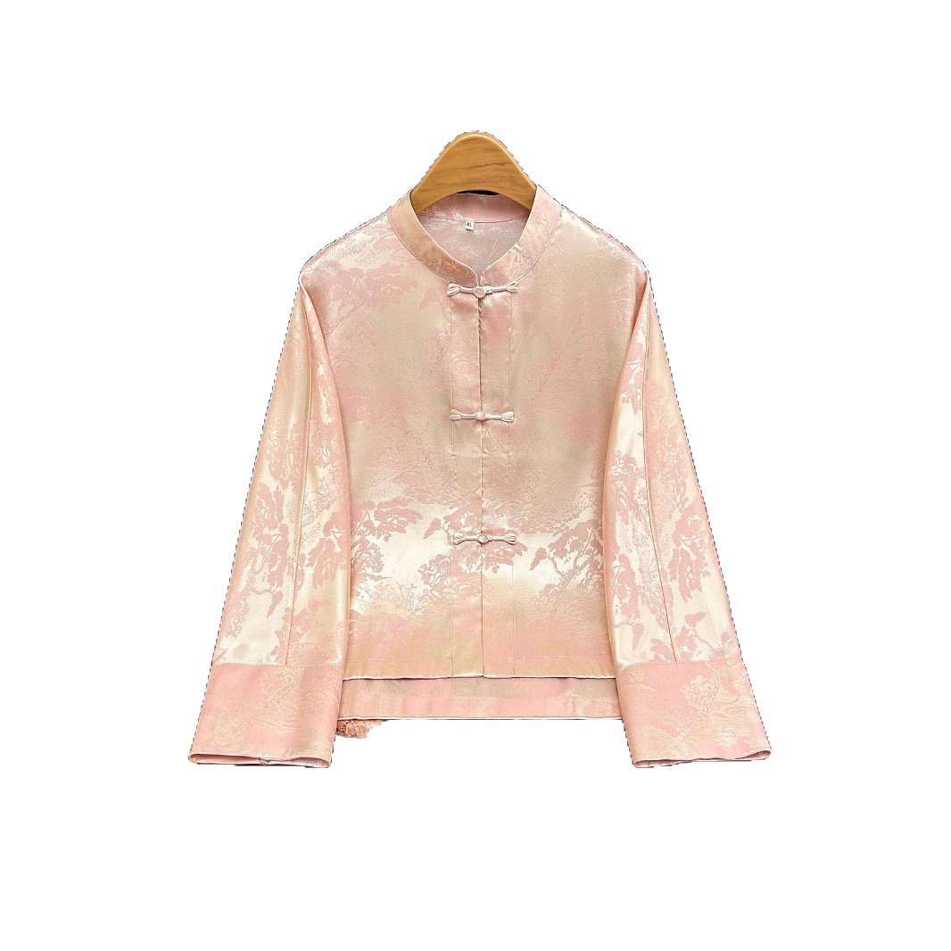 New Chinese-style retro jacquard coat 2025 Spring/Summer new retro button-up top, ethereal thin long-sleeved shirt Item Picture