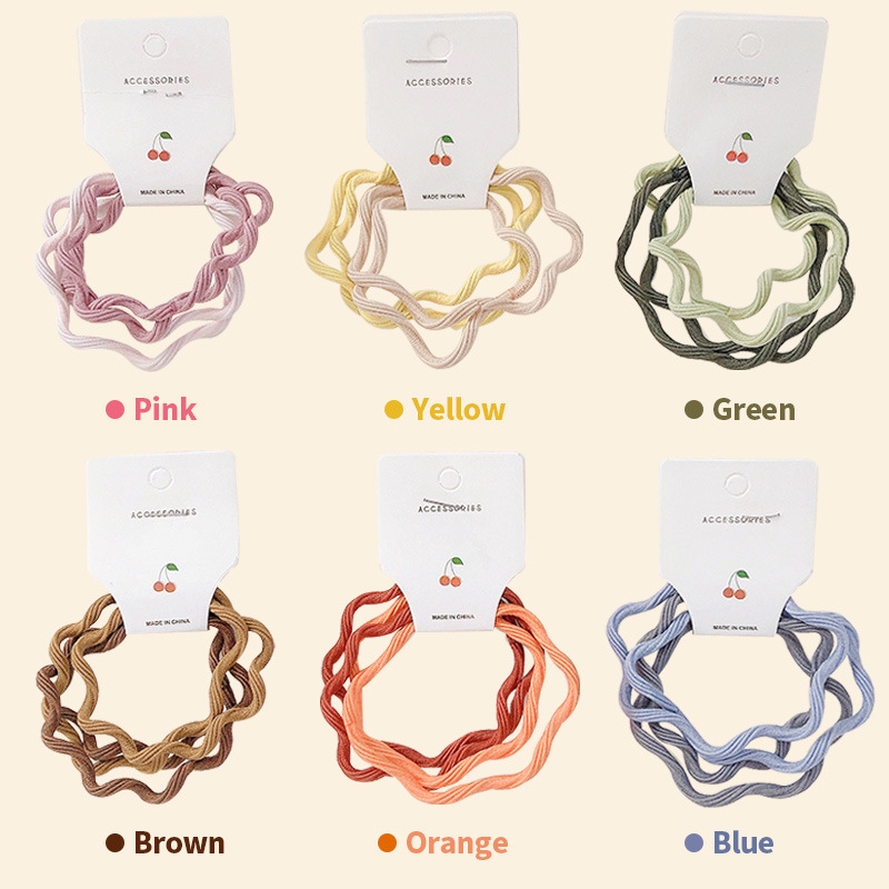 4 Cards ~Ins Style Korean Version Wavy Line Basic Hair Circle Candy Color Girl Hair Elastic Band Simple Head Rope details Picture