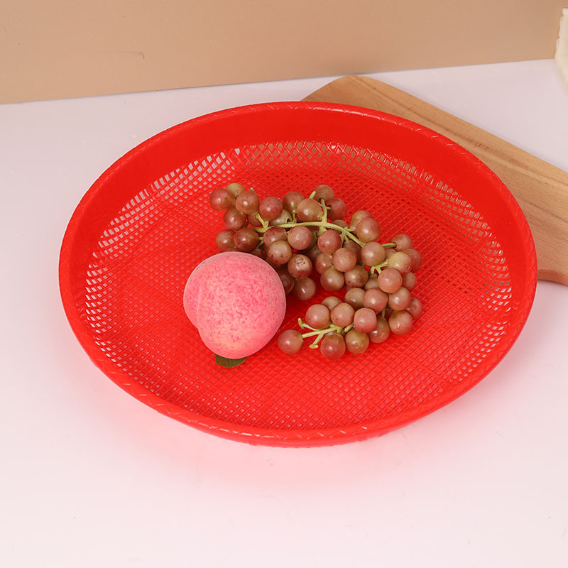 37cm红色塑料筛子 圆形米筛土家用面粉筛有孔沥水晾晒多用筛批发详情图4
