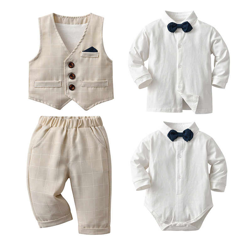Wholesale children's clothing, one-piece consignment, Korean-style Hayi three-piece set children's clothing, autumn long-sleeved boys' baby clothes details Picture