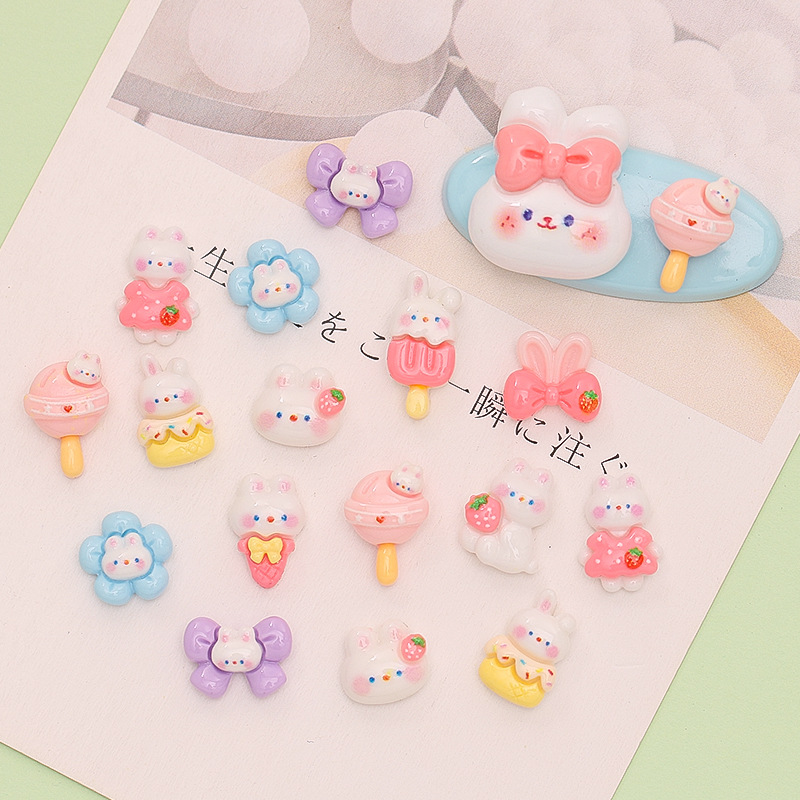Diy Nail Art Mini Resin Cute Cartoon Accessories Bunny Flower Patch Nail Stick Small Red Book With The Same Accessories