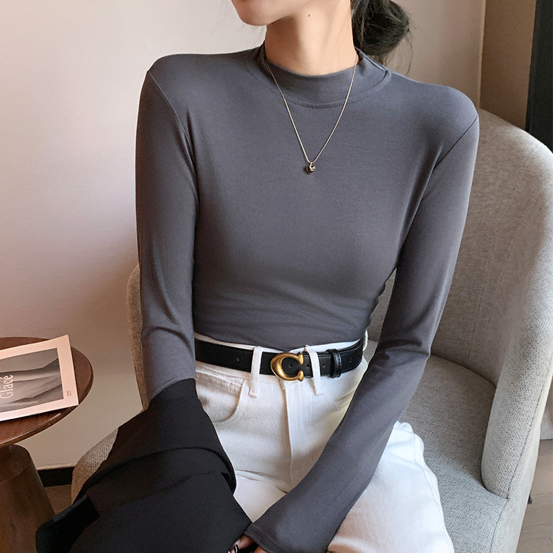 Spring New Women's Long Sleeve T-Shirt Modal Base Shirt Solid Color Autumn Coat Half High Neck Round Neck Small Stand Collar Top Application Scenario
