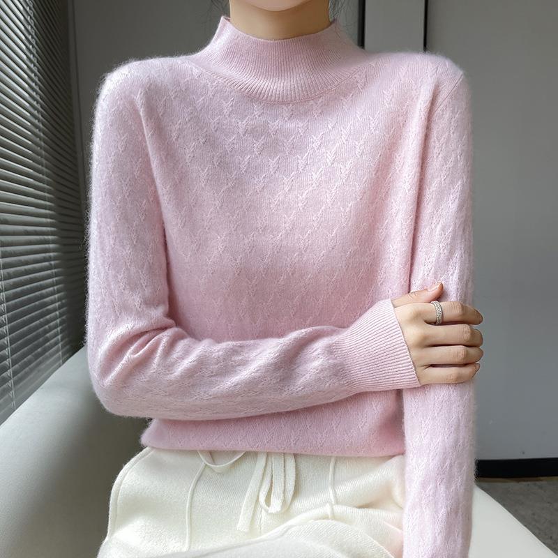 2022 Autumn/Winter new Korean-style women's cashmere sweater, semi-high neck long-sleeved pullover base layer women's base layer knitted sweater Item Picture