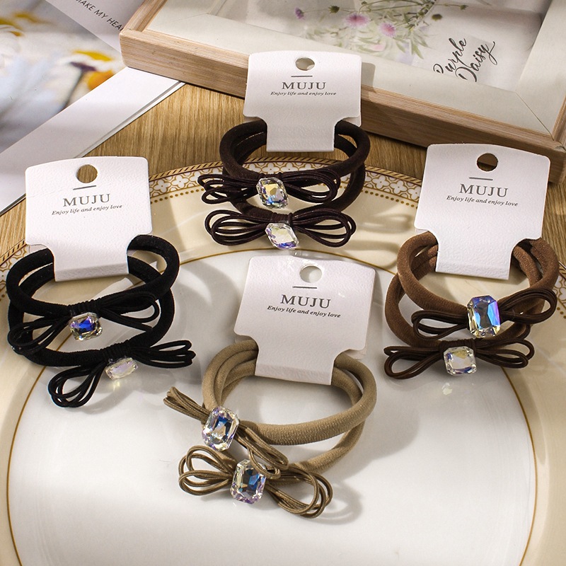 韩式蝴蝶结水晶头绳时尚2条卡装发圈无痕毛巾圈无接缝皮筋发绳