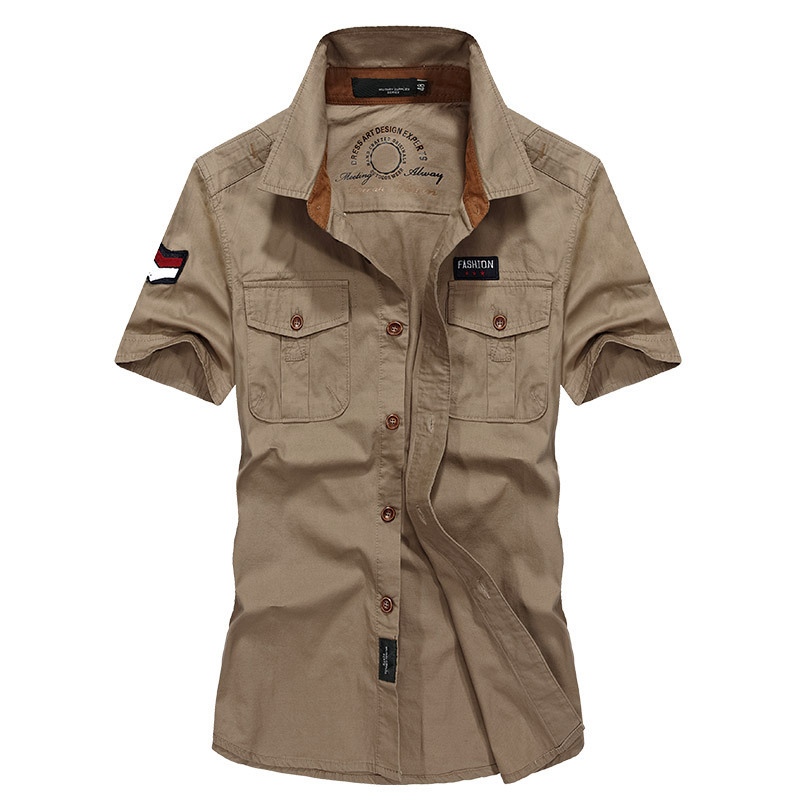 Summer new collection of men's short-sleeved shirts: pure cotton mid-age loose washed half-sleeved solid color workwear shirts for men Application Scenario