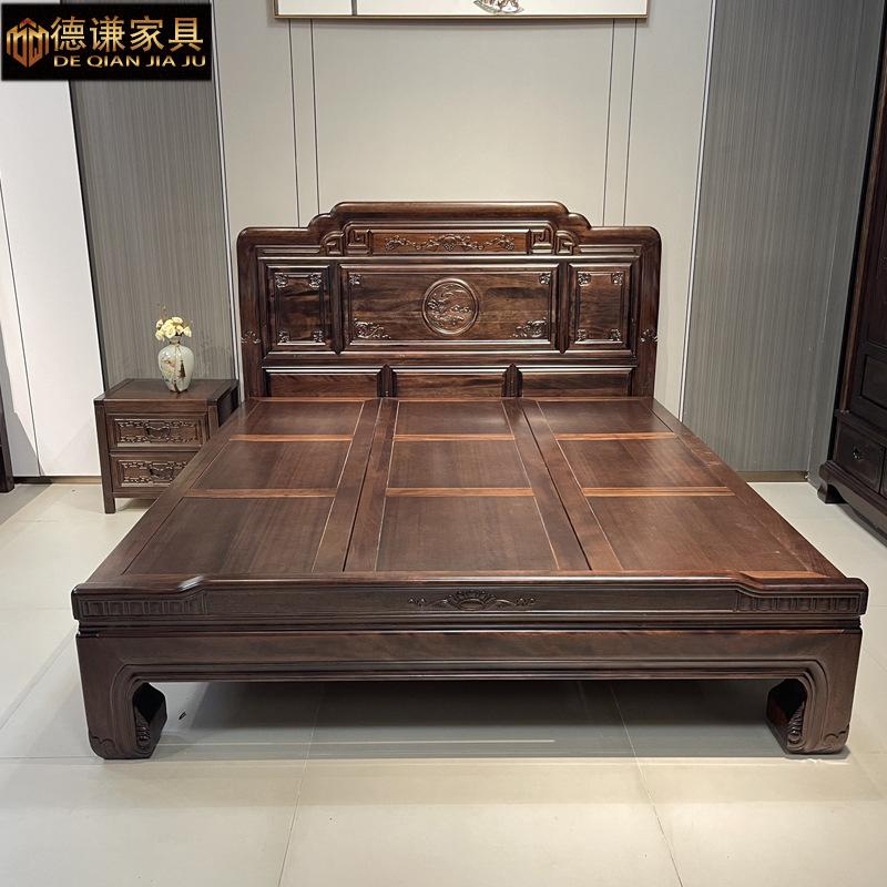 中式古典雕花南美紫檀木大床明清仿古全实木床双人主卧1.8米1.5米图