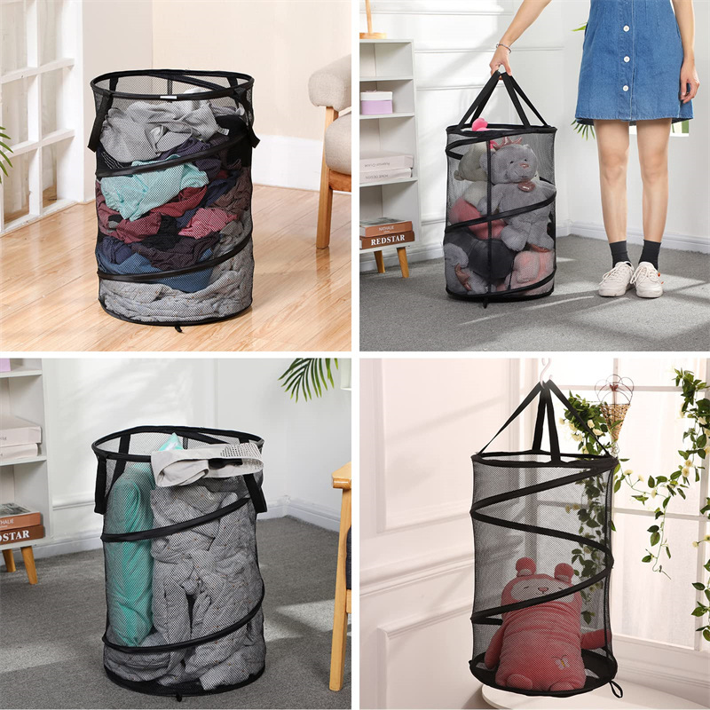 Portable Foldable Laundry Basket Amazon Breathable Mesh Cloth Hand Laundry Basket Laundry Toys Organizer Bucket Application Scenario