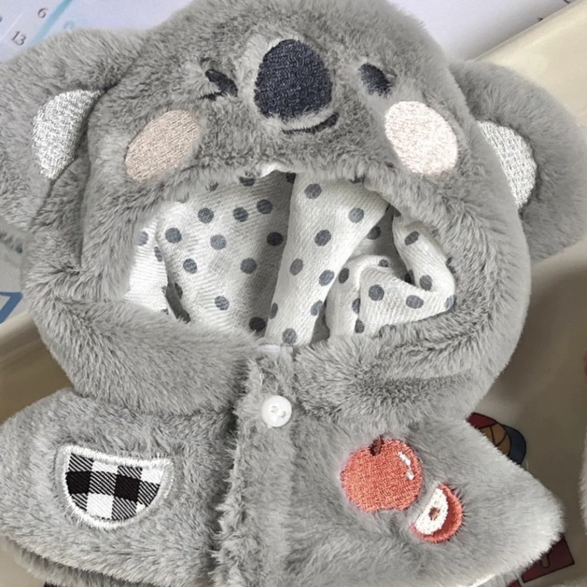 Koala clothes, 10cm cotton doll, little rabbit, little cat, Jieva dress, grey koala coat, flat and changeable set Specification image
