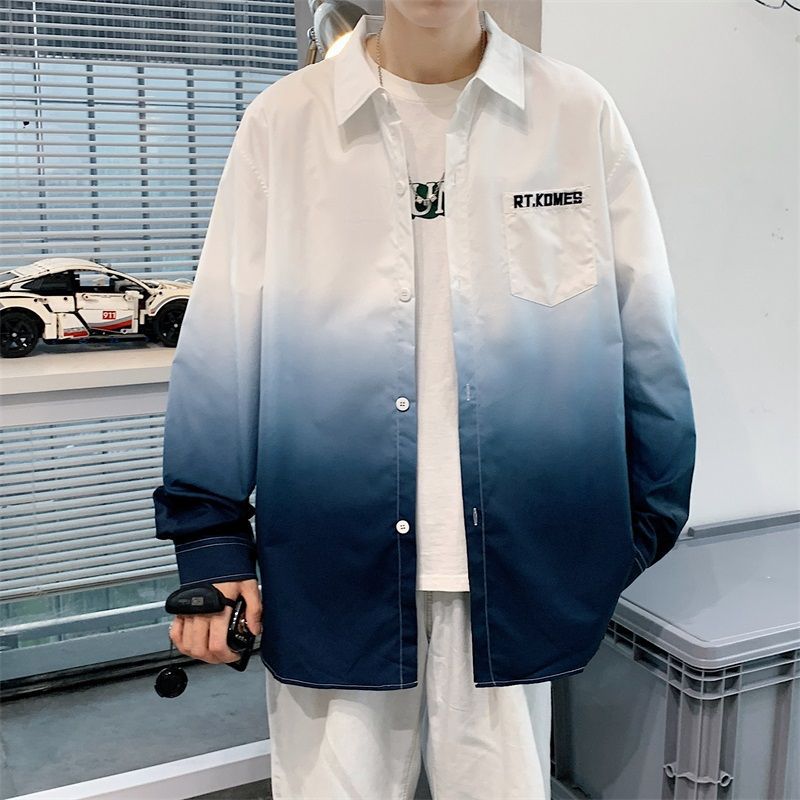 New summer fashion gradient shirt for teenagers, long and short sleeves, high-quality student shirt jacket for junior and senior high school students Specification image