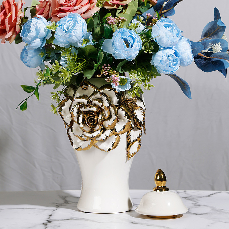 New ceramic electroplated decal golden general jar, European-style flower arrangement vase, handicraft display item, decorative storage jar details Picture