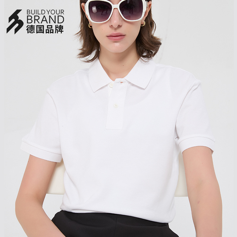 Sino-german BYB0020 Men's and women's fashion business solid color lapel cotton POLO Summer basic style factory wholesale short sleeves details Picture