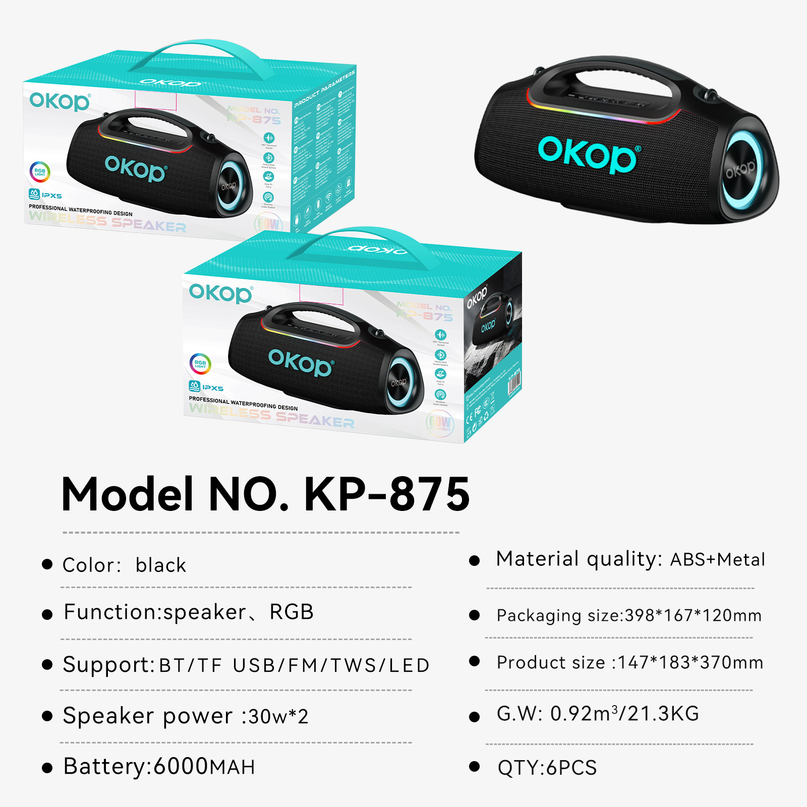 875 Bluetooth Speaker, a new cross-border outdoor handheld Bluetooth speaker, a portable subwoofer with high power details Picture