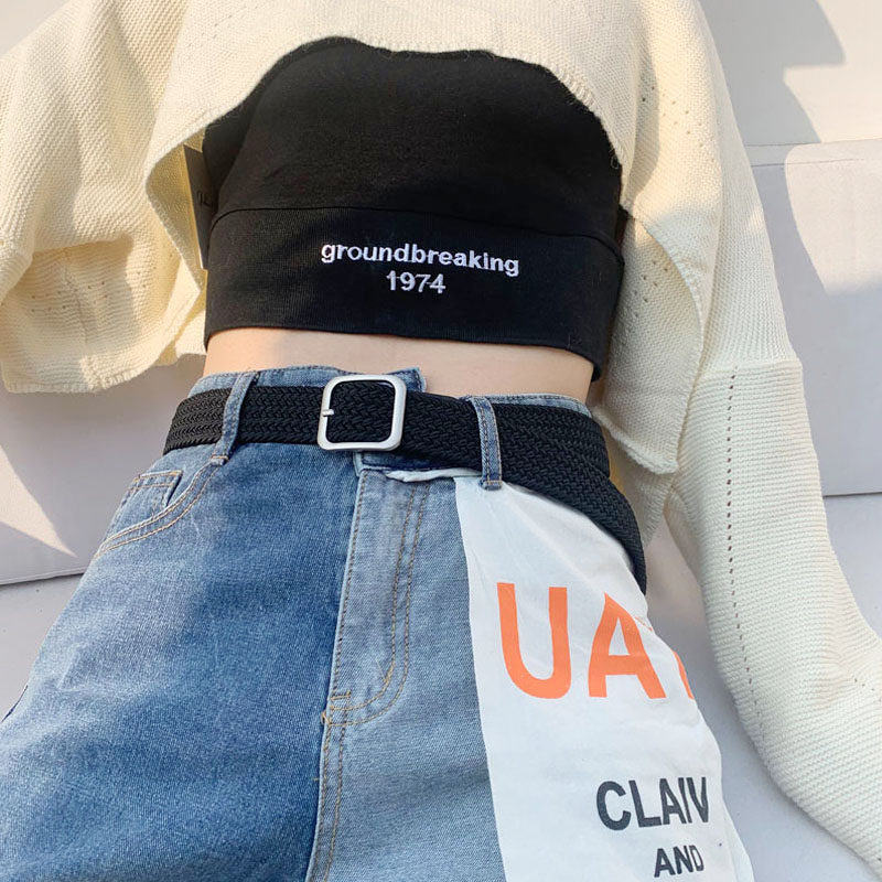Canvas woven belt for women, elastic elastic belt for both men and women, Korean-style versatile casual pin buckle belt for female students details Picture