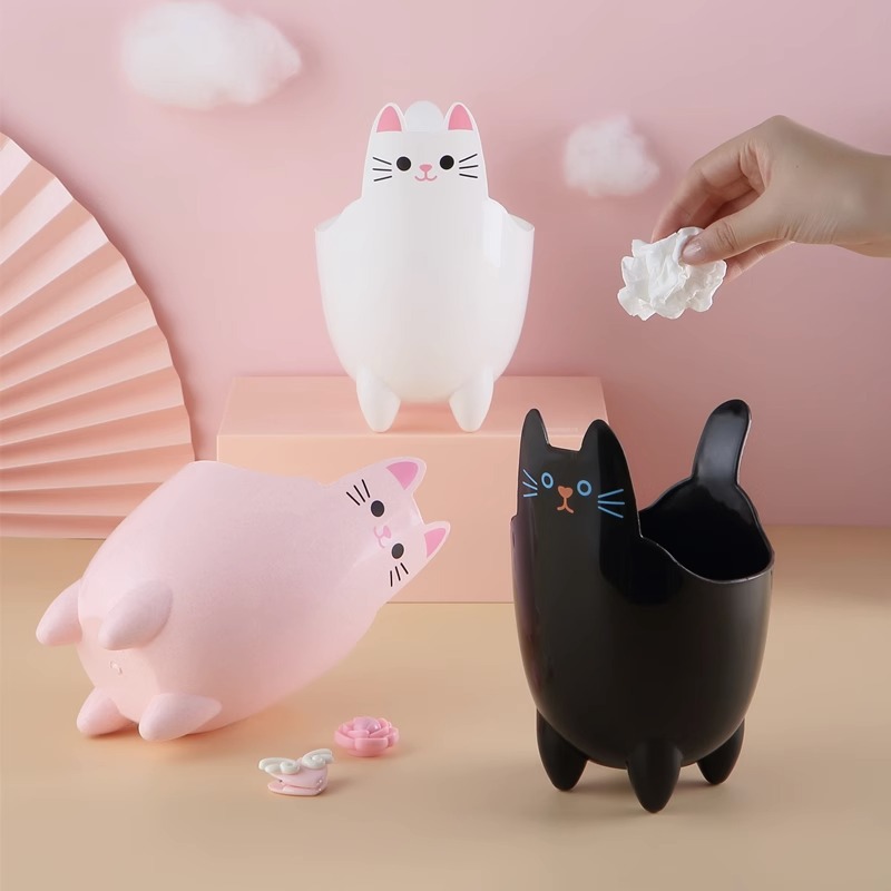 可爱卡通桌面收纳桶少女心粉创意时尚小号迷你带盖车载摇盖垃圾桶