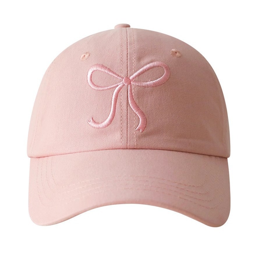 Korean inS-style baseball cap for girls with bow, sweet, cute and romantic pink cap, versatile soft top baseball cap Item Picture