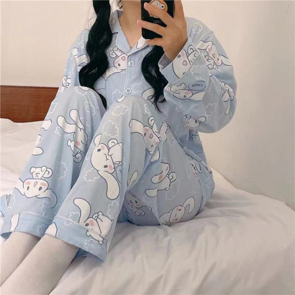 Yugui Dog Pajama Girl Spring And Autumn Cartoon Sweet And Lovely Japanese Ins Style Girl Home Dress Set Can Be Worn details Picture