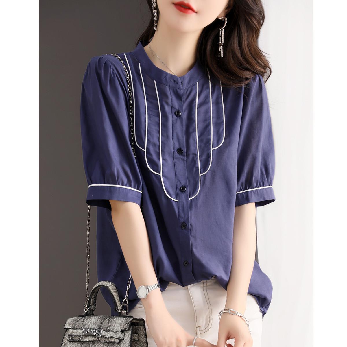 Export Cool Cotton Shirt 2023 Summer New Fashion Casual Shirt Loose Korean Women's Shirt details Picture