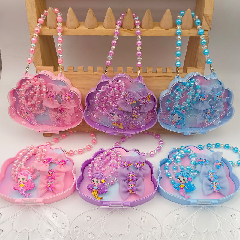 Children's Jewelry Gift Box Handbag Set Children's Birthday Gift Cute Girl Creative Necklace Clip details Picture