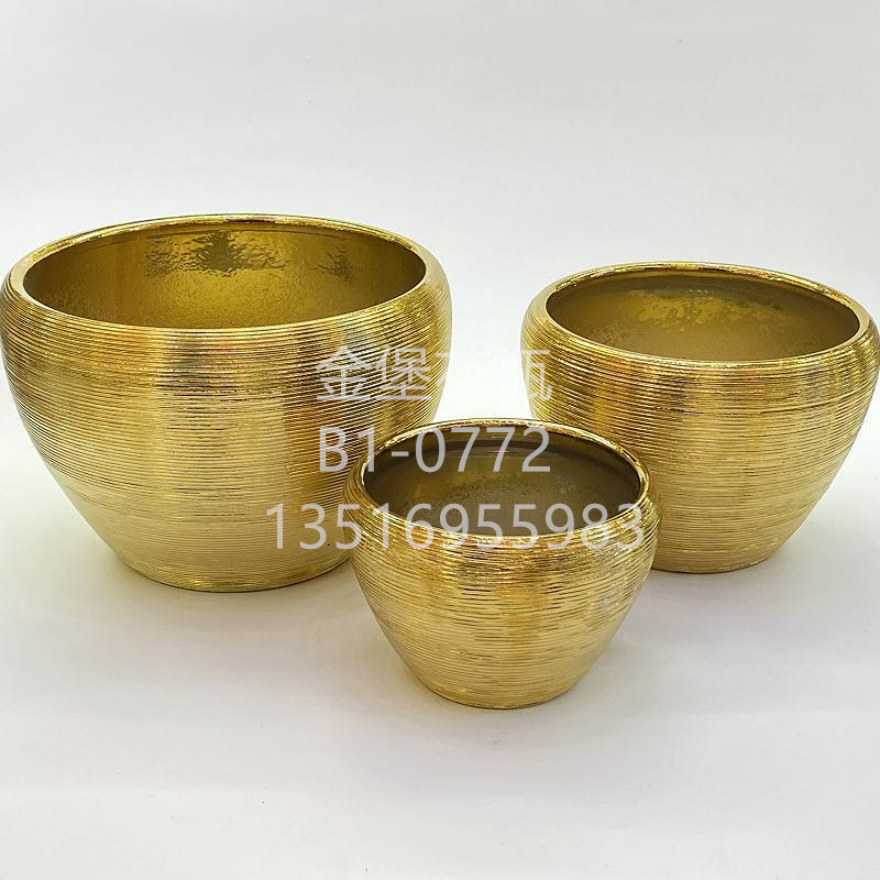 Nordic large diameter electroplated brushed gold large flowerpot Round ceramic plant ware flowerpot home outdoor decoration Specification drawing