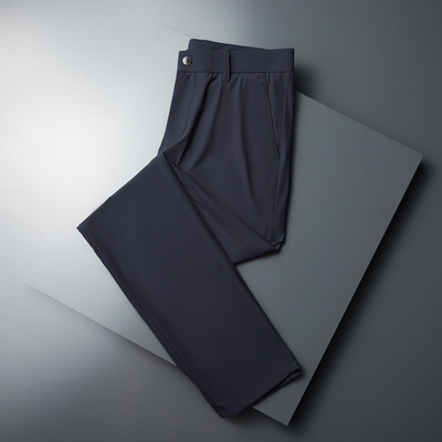 Ice silk dress pants for men, summer thin, high-elasticity, breathable business casual straight-leg pants, work long pants, trendy air-conditioned pants details Picture