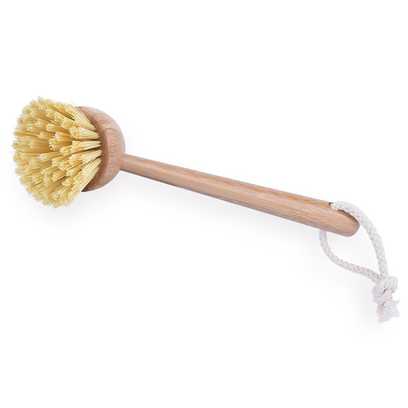 【 Spot Price 】 Pot Brush Long Handle Bamboo Sisal Fiber Wash Pot Brush Hands Do Not Stick To Water Clean Pot And Dish Brush details Picture
