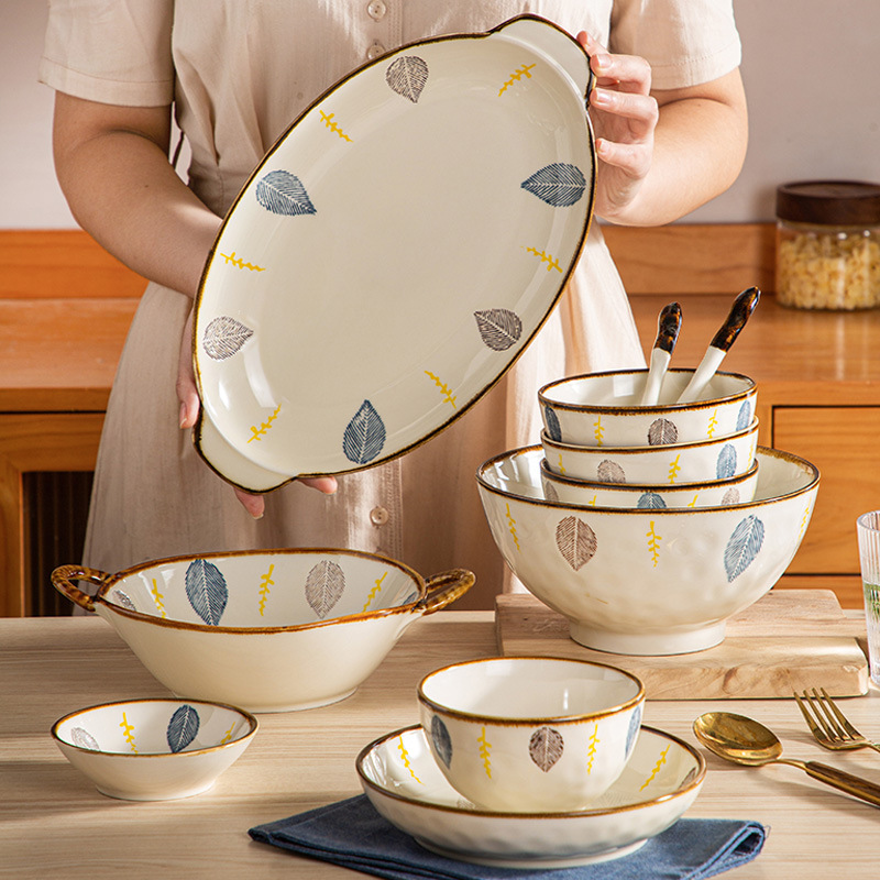 日式复古餐具碗碟套装家用陶瓷创意盘子轻奢高颜值碗盘餐具批发详情图4