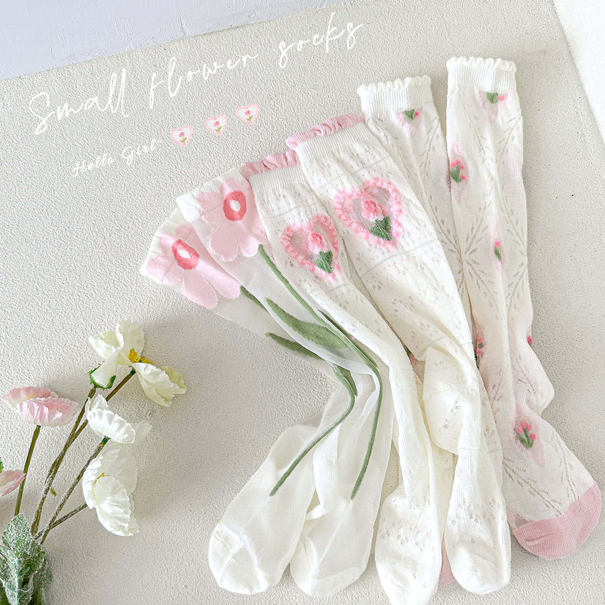 Sock stall one-piece delivery 2026 Summer girls' socks Breathable glass fiber cool mosquito-proof socks Children's socks Flower calf socks long stockings Spring New Year one-piece delivery