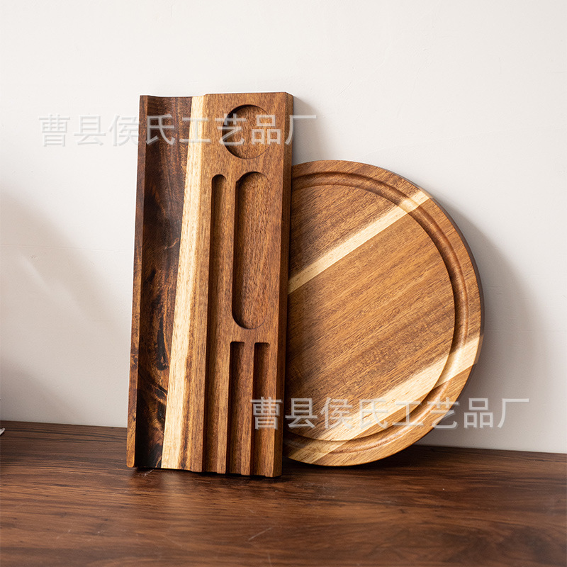 Cross-border acacia wood cutting board, household kitchen wooden cutting board, fruit and bread photo props, custom-made solid wood cutting board details Picture