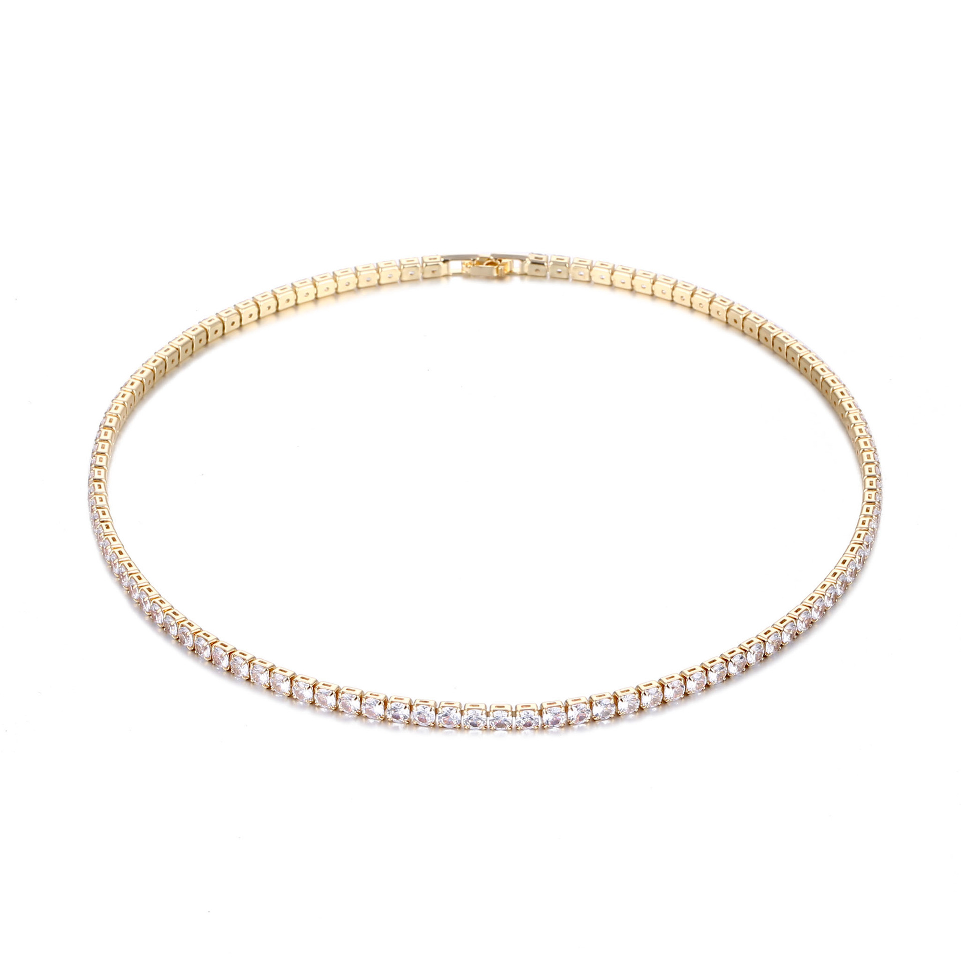 A row of copper-inlaid zircon necklaces in European and American hip-hop style, INS Tennis Chain in multiple specifications, Tennis Chain 4mm details Picture
