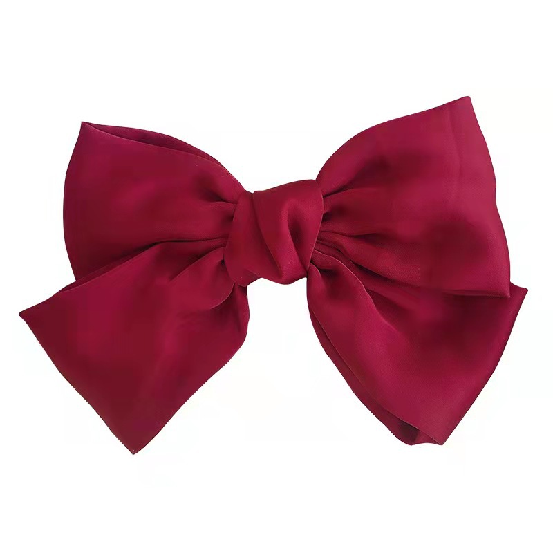 Korean version red bow hair clip, super large bow headpiece, internet-famous satin bow hair clip, spring clip, top clip Item Picture