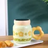 A high-appearance-level, cute and pastoral series hand-painted flower, fresh and clean mirror ceramic cup for girls' breakfast milk cup Specification image