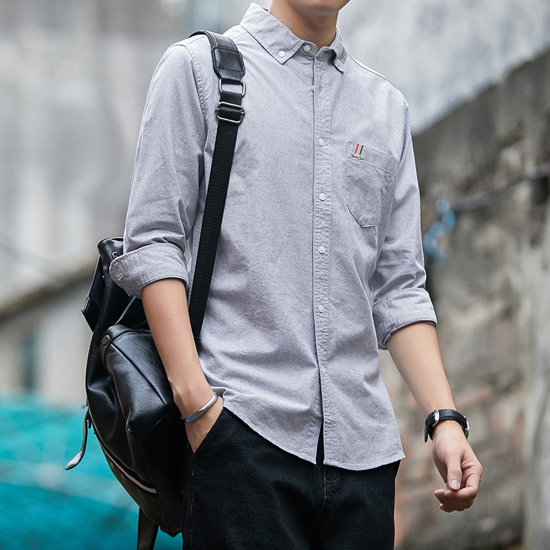 纯棉男士衬衫2023款男长袖牛津纺免烫修身四季款商务休闲上班衬衣细节图