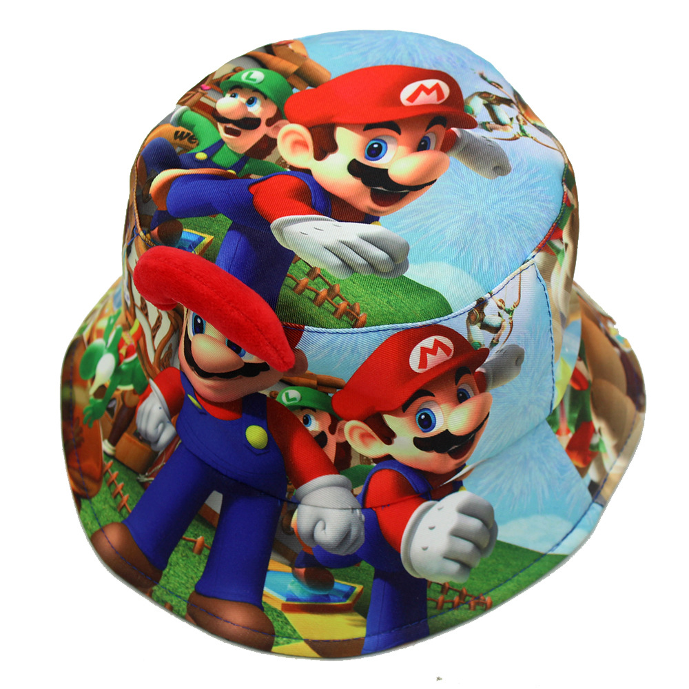 Foreign Trade New Children's Cartoon Fisherman Hat Cartoon Game Mario Peripheral Printed Hat Super Mary Basin Hat Specification drawing