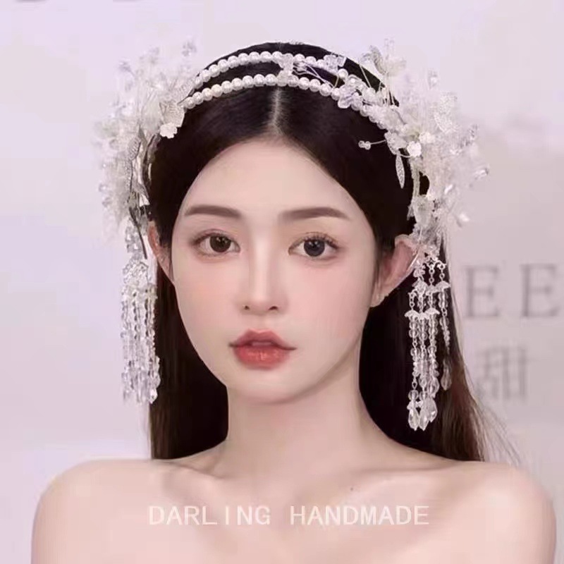 2023 New French Bride Main Gauze Crown Crystal Baroque Brow Crown Hair Accessories Atmospheric Advanced Specification drawing