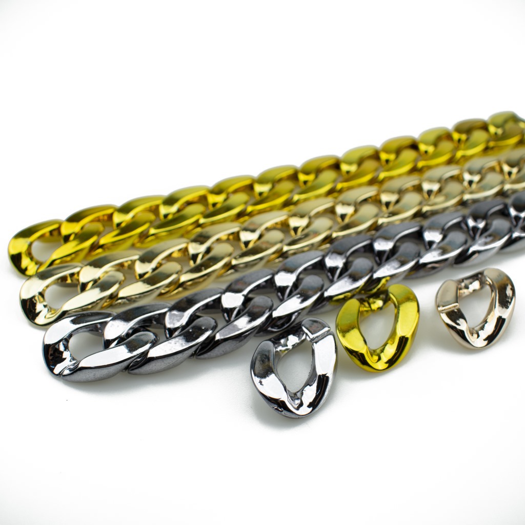 ABS acrylic plastic UV electroplated gold 21*30 chain, chain link, buckle, opening ring for jewelry and luggage accessories Item Picture