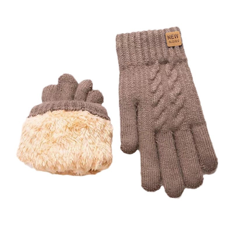 Winter double-layer fleece and thickened gloves, women's knitted cold-proof cycling touch screen warm woolen gloves manufacturer wholesale Item Picture