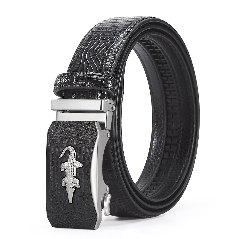 New Men's Alloy Automatic Buckle Belt Wholesale Business Fashion Young High-End Cowhide Crocodile Belt Item Picture