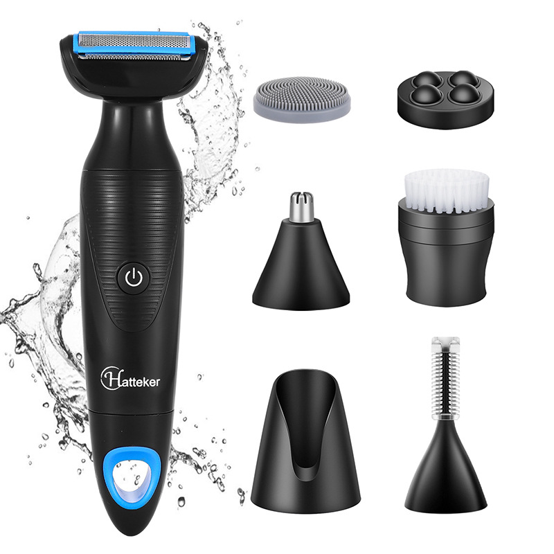 HATTEKER multi-functional six-in-one hair remover set, compact and portable USB charging hair remover set, nasal hair remover, facial cleanser, eyebrow trimmer, wholesale for export