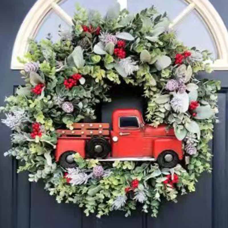 New Christmas Bow Truck Door Hanging Floral Link Atmospheric Decorative Hanging Eucalyptus With Red Fruit Wreath Application Scenario