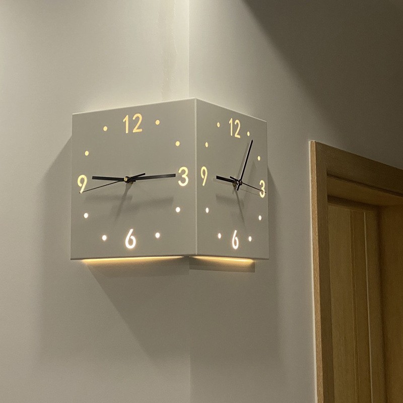 Ins-style corner clock wall clock, creative, simple and modern living room wall clock, no need for drilling, fashionable square clock, corner wall clock details Picture