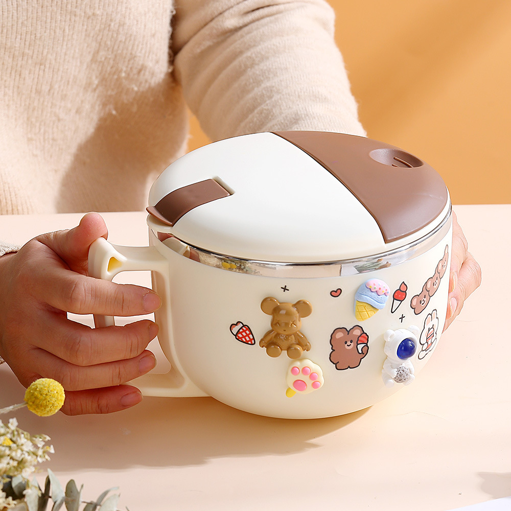 Influencer 304 tazón de burbuja de fideos de acero inoxidable caja bento estudiantil dormitorio tamaño grande aislada taza de comida rápida para trabajar caja de almuerzo portátil