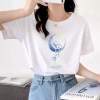 Loose pure cotton short-sleeved T-shirt for women's summer, a new and beautiful top with a design sense and printed half-sleeved shirt for women with a round neck in summer details Picture