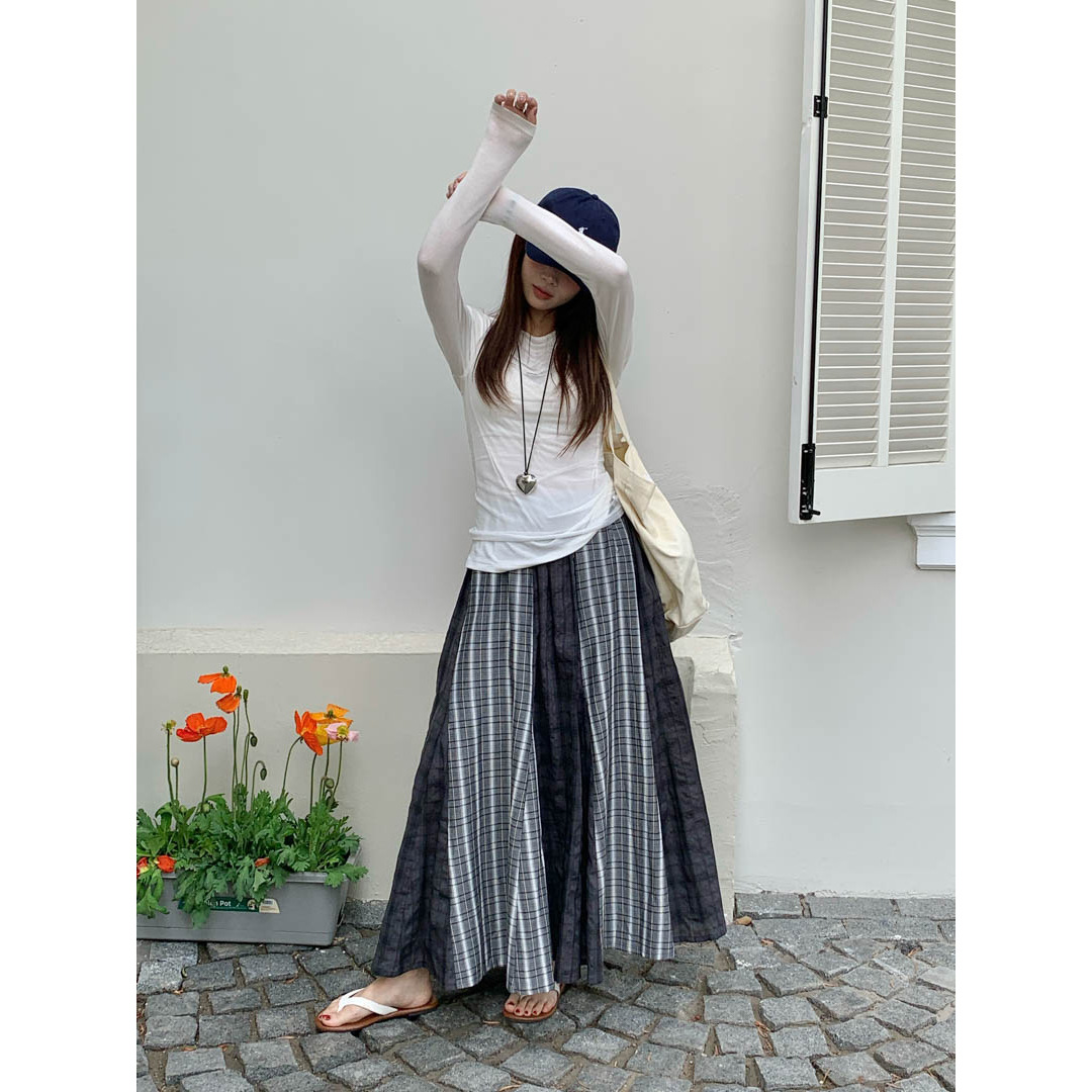 The new spring collection of women's striped and retro checkered skirt from Yitangtian is loose, fashionable, casual and versatile Specification image