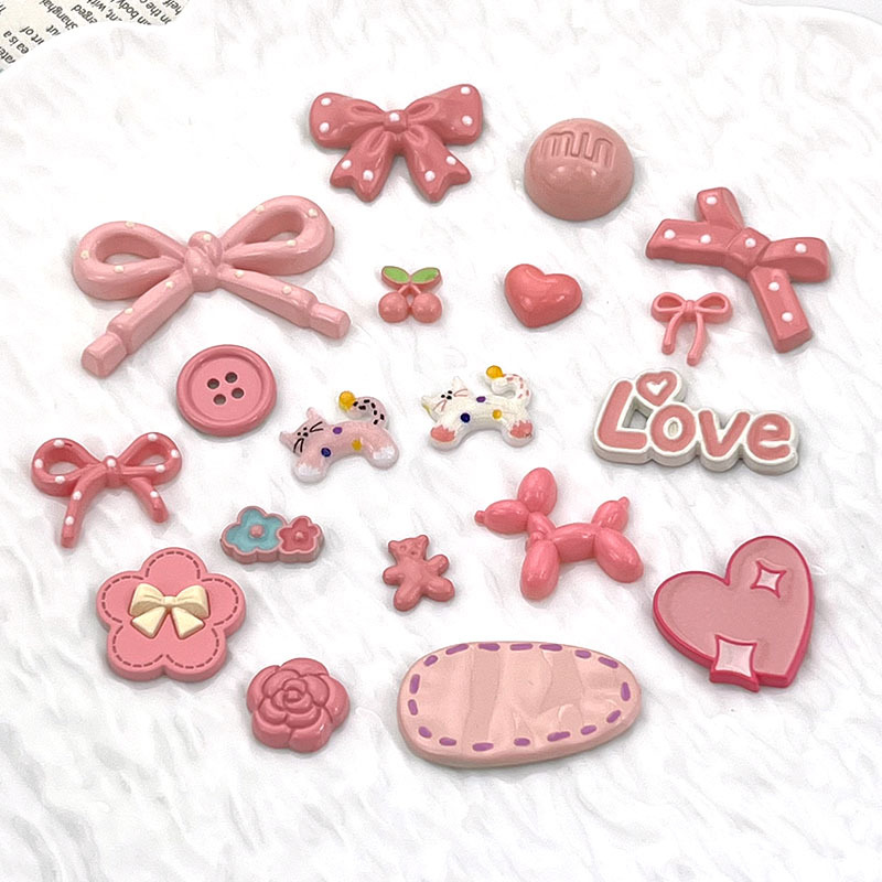 Pink sweet and cute little cat bow diy jewelry accessories, phone case patches, hair clips, Crocs materials