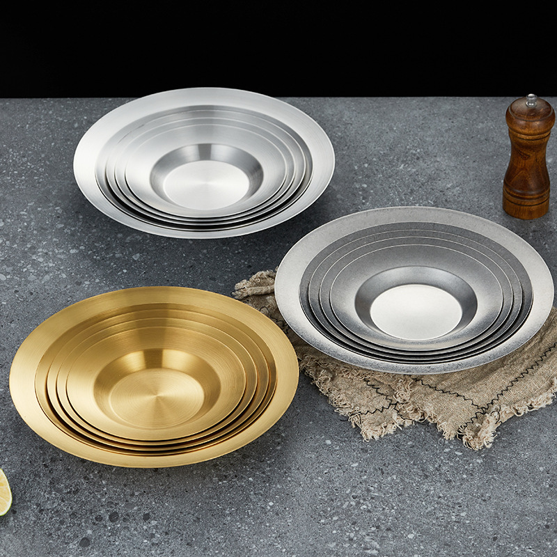 Cross-border 304 Korean-style stainless steel pasta plate, popular restaurant fruit plate, retro aged snack plate