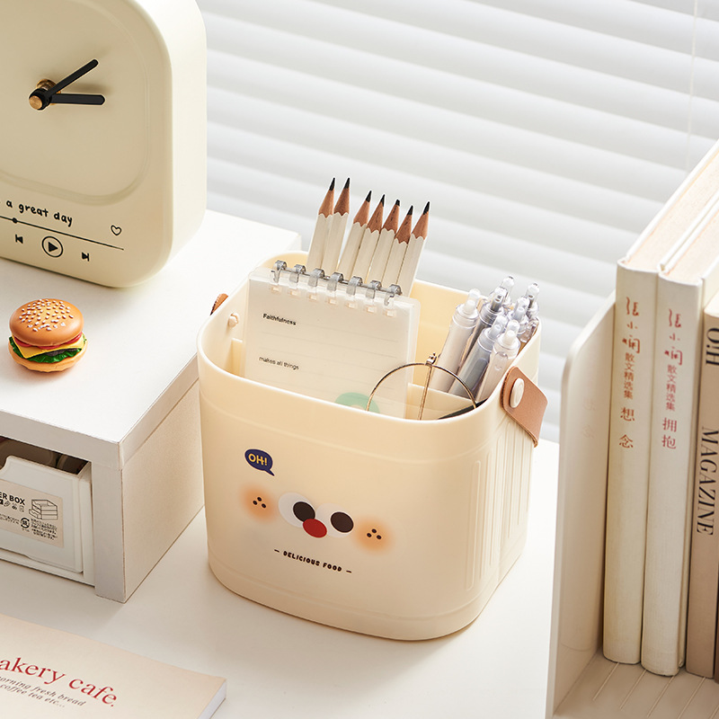 "Little Milk Coffee portable storage bucket, office desk miscellaneous storage box, home makeup brush remote control storage rack. details Picture