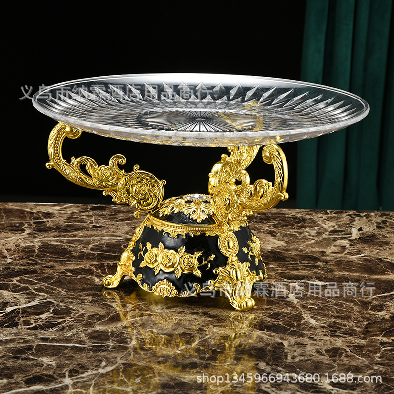 European Luxury Large Glass Fruit Tray Creative Alloy Fruit Tray Hotel Ktv Fruit Tray Home Furnishings Item Picture